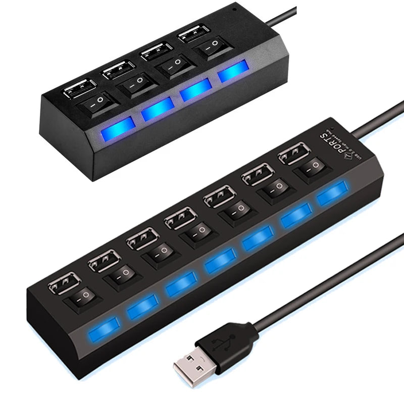 4/7-Port USB 2.0 Hub with Individual LED Switches