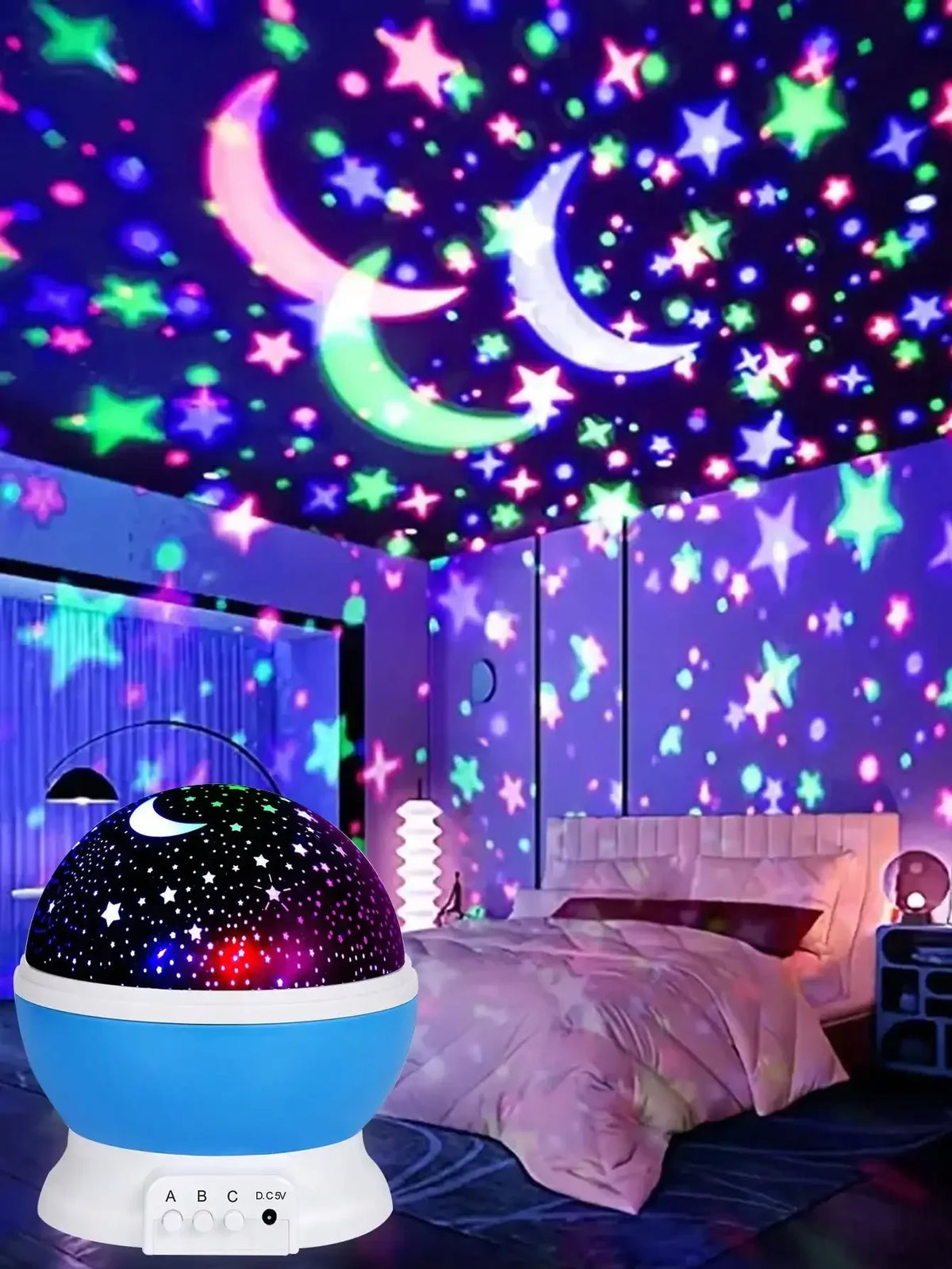 360° Rotating LED Star & Moon Projector Night Light