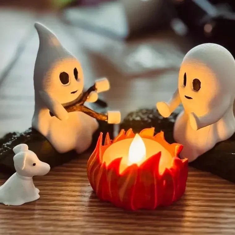 Halloween Ghost Campfire Scene Decor Set – Spooky Outdoor & Indoor Haunted House Props with Dog & Cat Ghost Figures