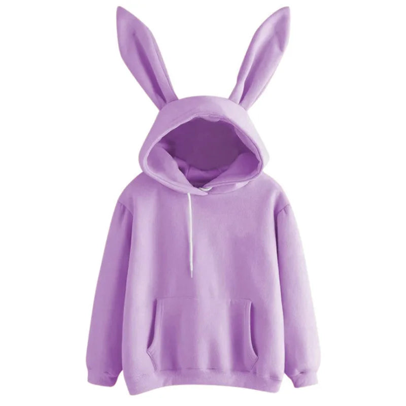 2025 autumn and winter new women's clothing Harajuku Wei hooded rabbit hoodie solid color loose casual women's top women's co