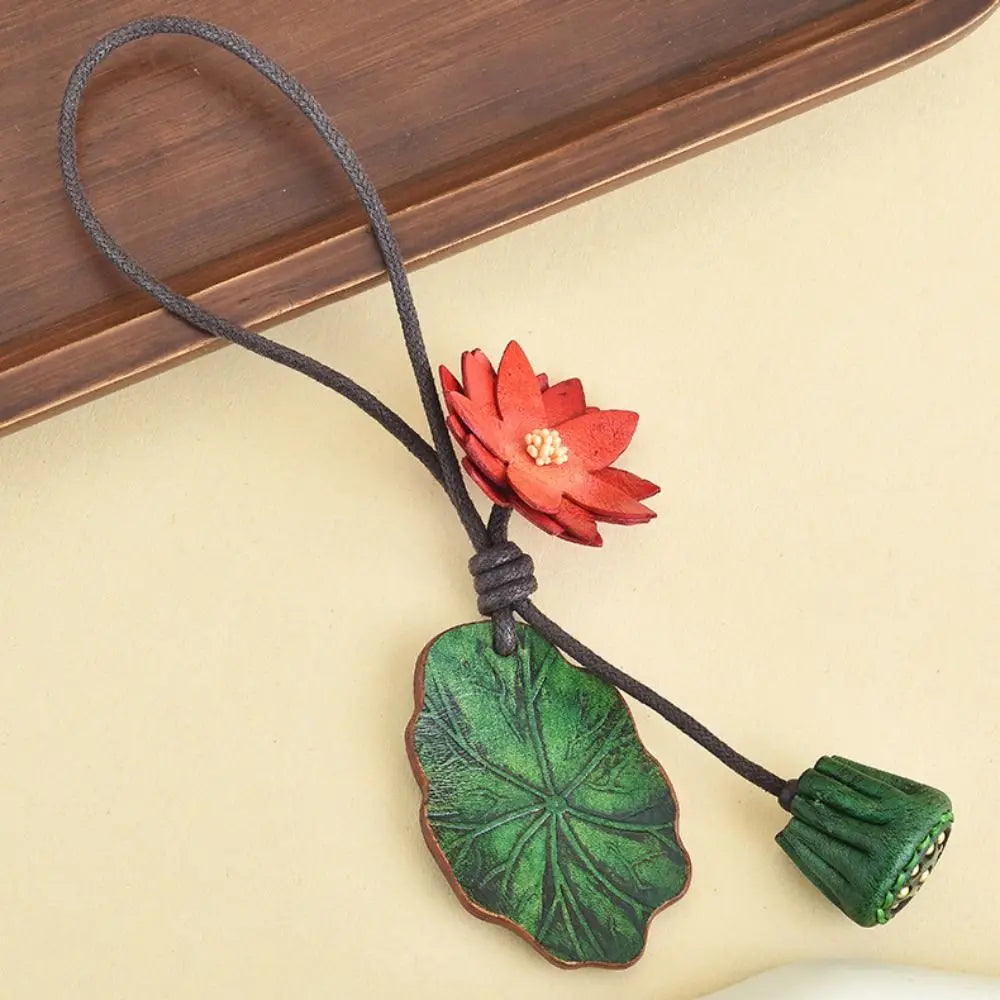 Handmade PU Leather Flower Bag Pendant & Keychain – Lotus Charm for Women