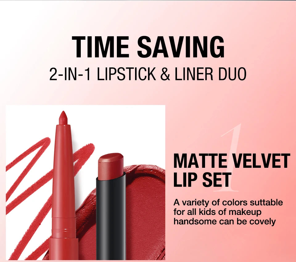 2-in-1 Waterproof Lipliner & Lipstick Pen – Long-Lasting Velvet Lip Color