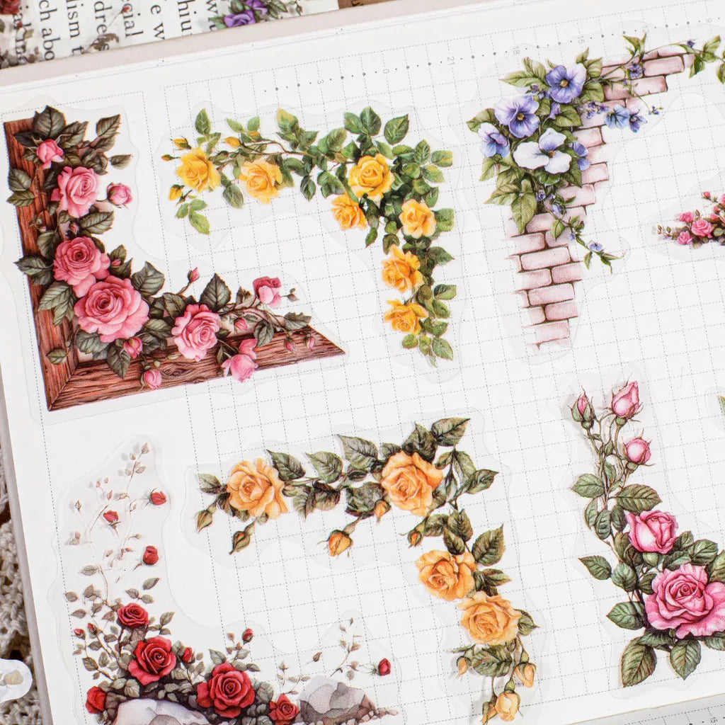 Flower Corner PET Stickers – 30pcs Decorative Floral Sticker Pack for Diary, Scrapbooking, Junk Journal & Album Decoration (6