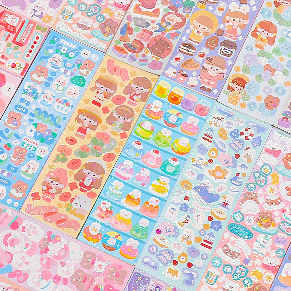 Korean Aesthetic Laser Cartoon Stickers – Cute Holographic Diary & Scrapbooking Stickers, Waterproof & Reusable (20, 60, 100 