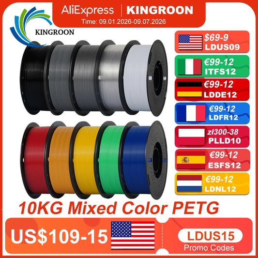 KINGROON 10KG PETG 3D Printer Filament 1.75mm – Tangle-Free, Vacuum Packed