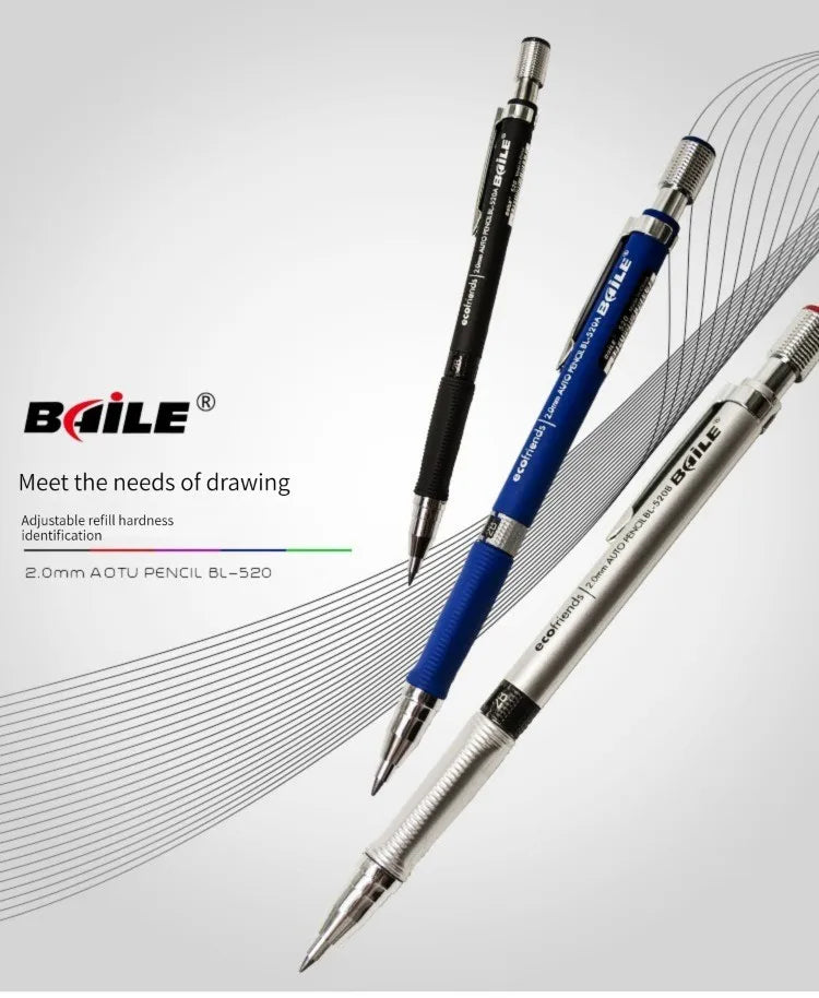 2.0mm Mechanical Pencil Set with 2B Lead Refills – Black & Colour Leads for Writing, Sketching, Drawing & Art (Pencil Sets & 
