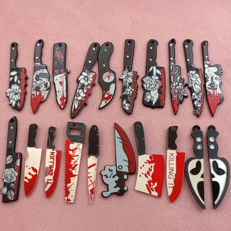 12pcs Acrylic Halloween Sword & Knife Charm Set – DIY Earrings, Necklace & Keychain Pendants