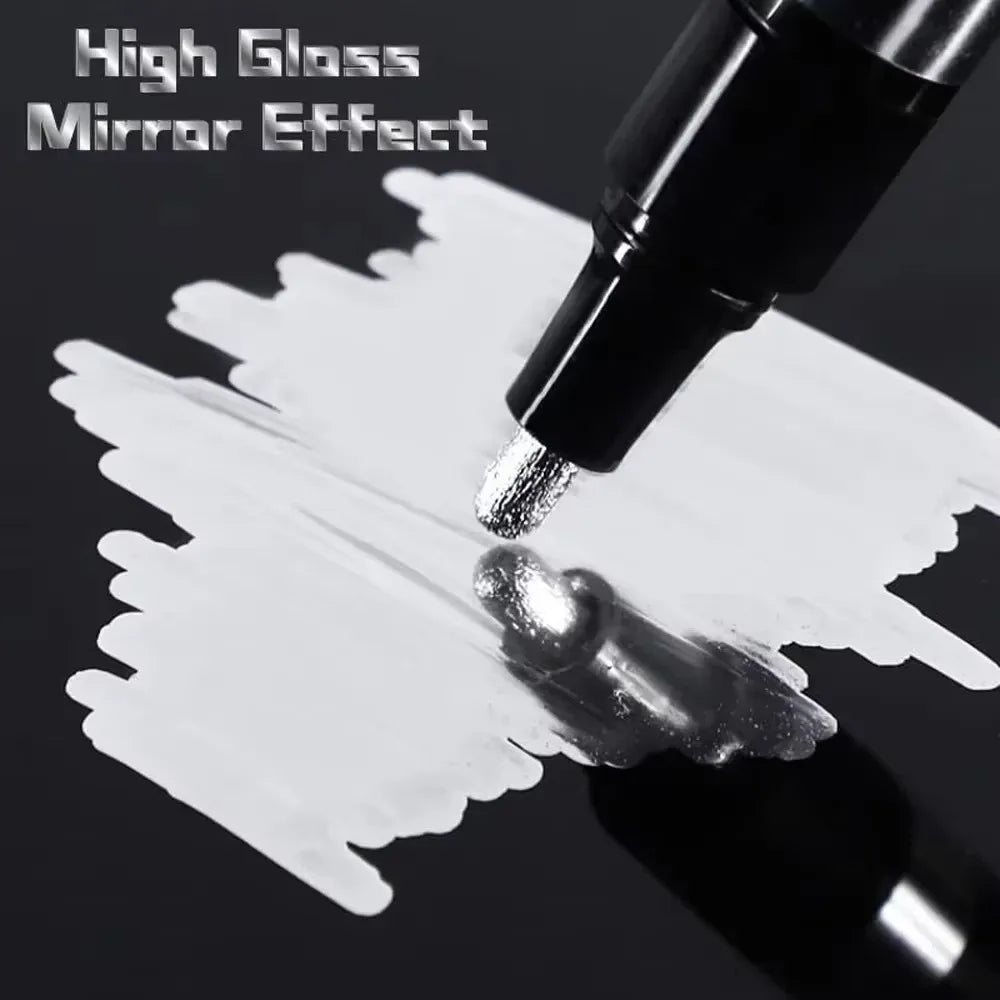 Chrome Mirror Paint Markers – Metallic Gold & Silver Liquid Ink Pens for Glass, Rock, Ceramic & Metal (1–5pcs, 2mm Nib)