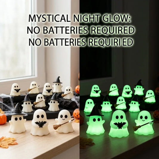 Halloween Glow-in-the-Dark Mini Ghost Statues – Soft PVC Spooky Ornaments for Table Decor & Cake Toppers