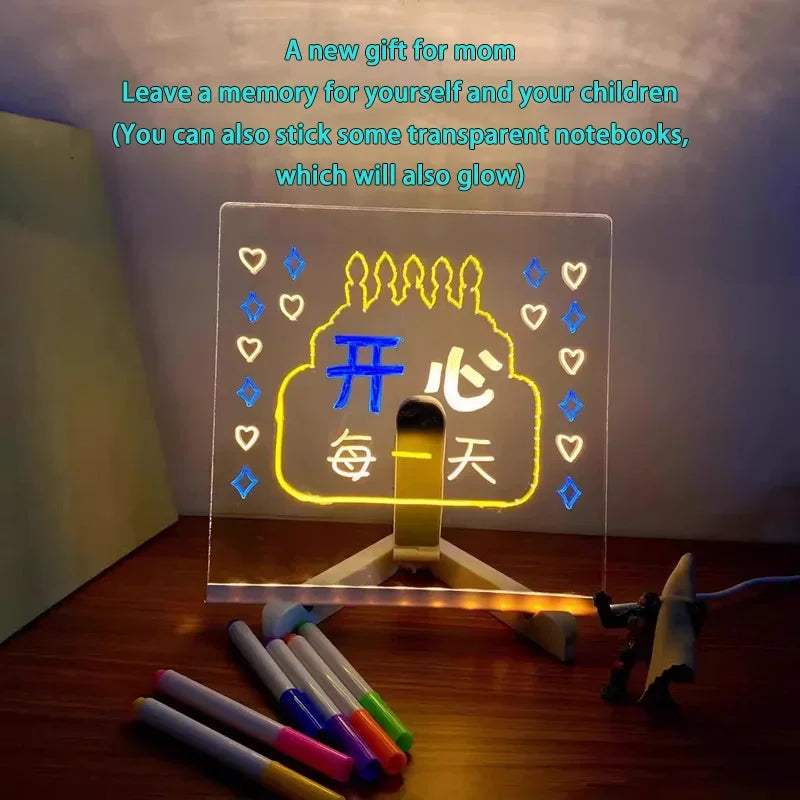 Attached With 7 Colorful Pens Light Up Acrylic Message Board Rewritable DIY Children's Glowing Drawing Board Message Lamp 202