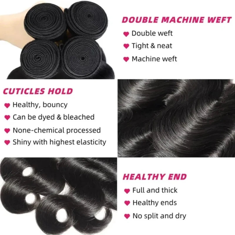 Brazilian Body Wave Human Hair Bundles – 12A Remy Virgin Hair, 10–42 Inches