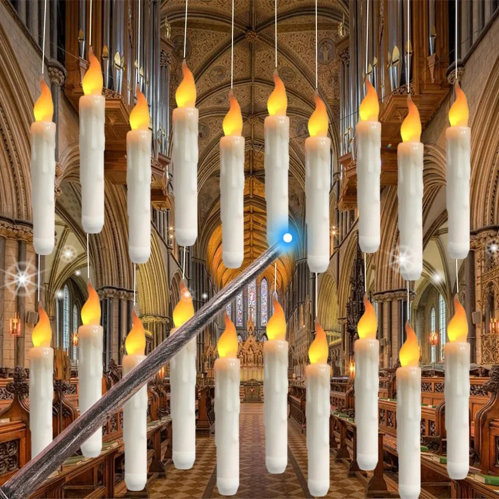 LED Floating Candles with Magic Wand Remote – Flameless Hanging Taper Candles for Halloween, Parties & Home Decor