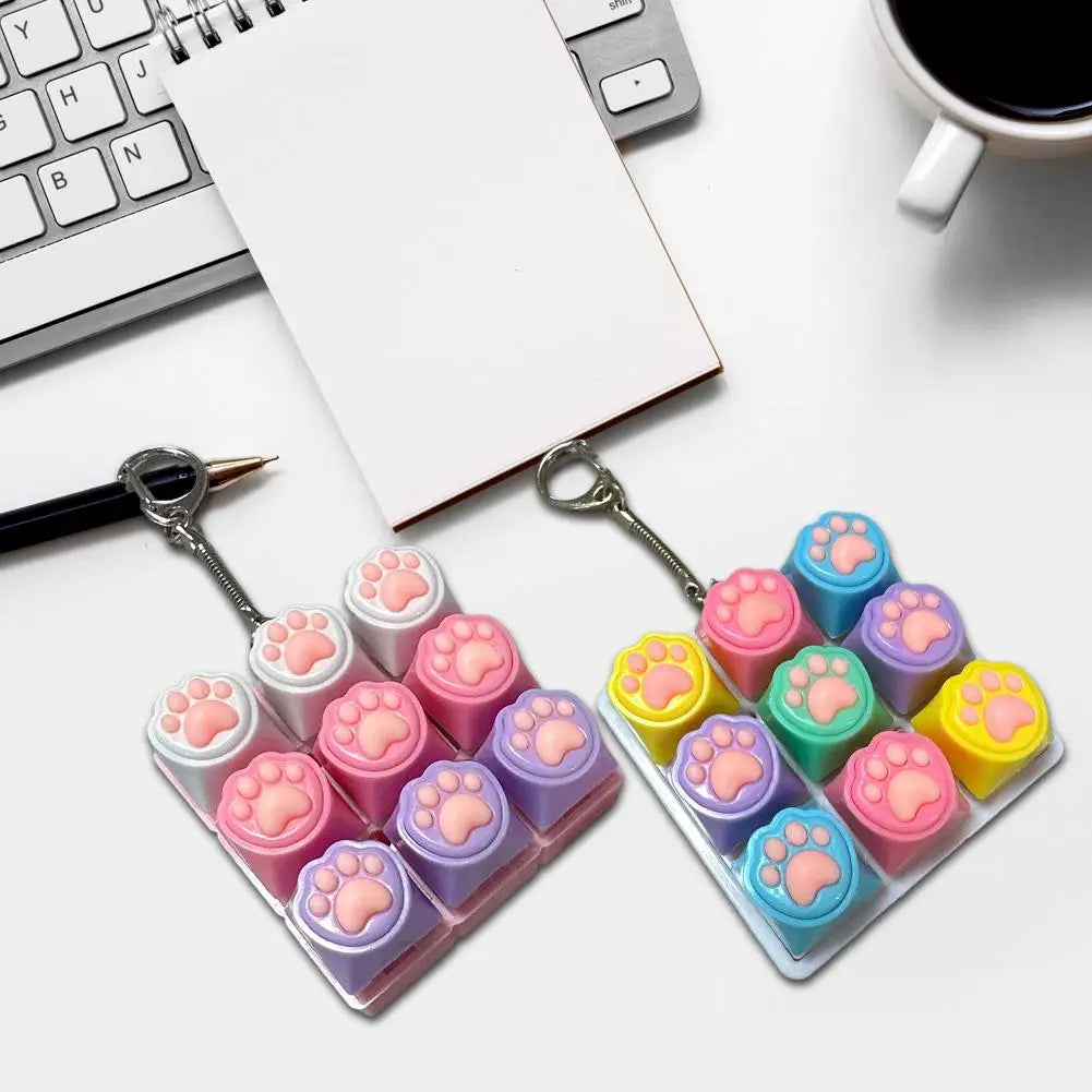 Keyboard Fidget Toys LED Crystal Keycap Keychain Stress Relief Fingertip Gadget Decompression Toys Clicker Fidget Toy