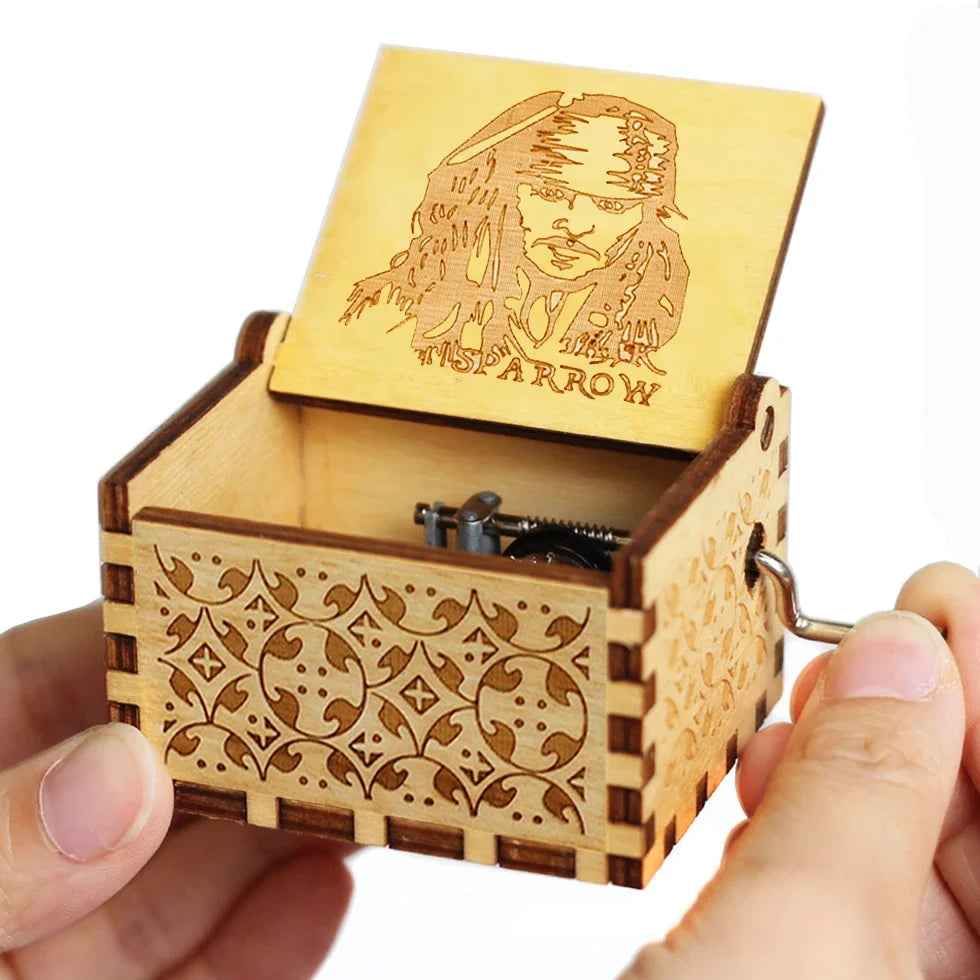 Antique Carved Wooden Hand Crank Music Box – Extended Song Collection with Halloween & Classic Themes
