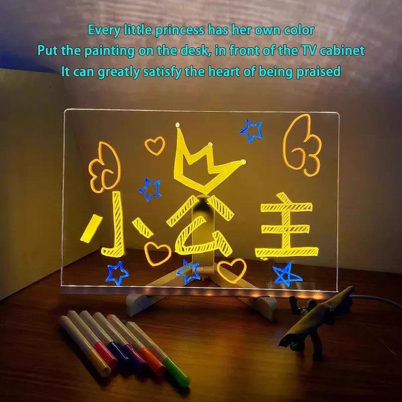 Attached With 7 Colorful Pens Light Up Acrylic Message Board Rewritable DIY Children's Glowing Drawing Board Message Lamp 202
