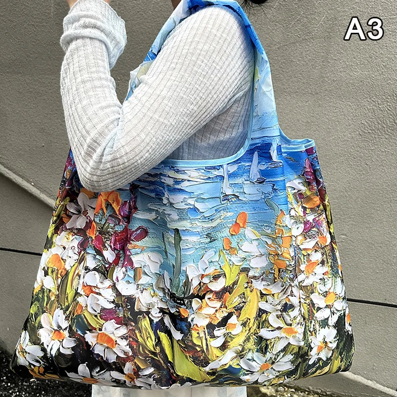 Foldable Nylon Shopping Tote Bag – Reusable Grocery & Travel Shoulder Bag