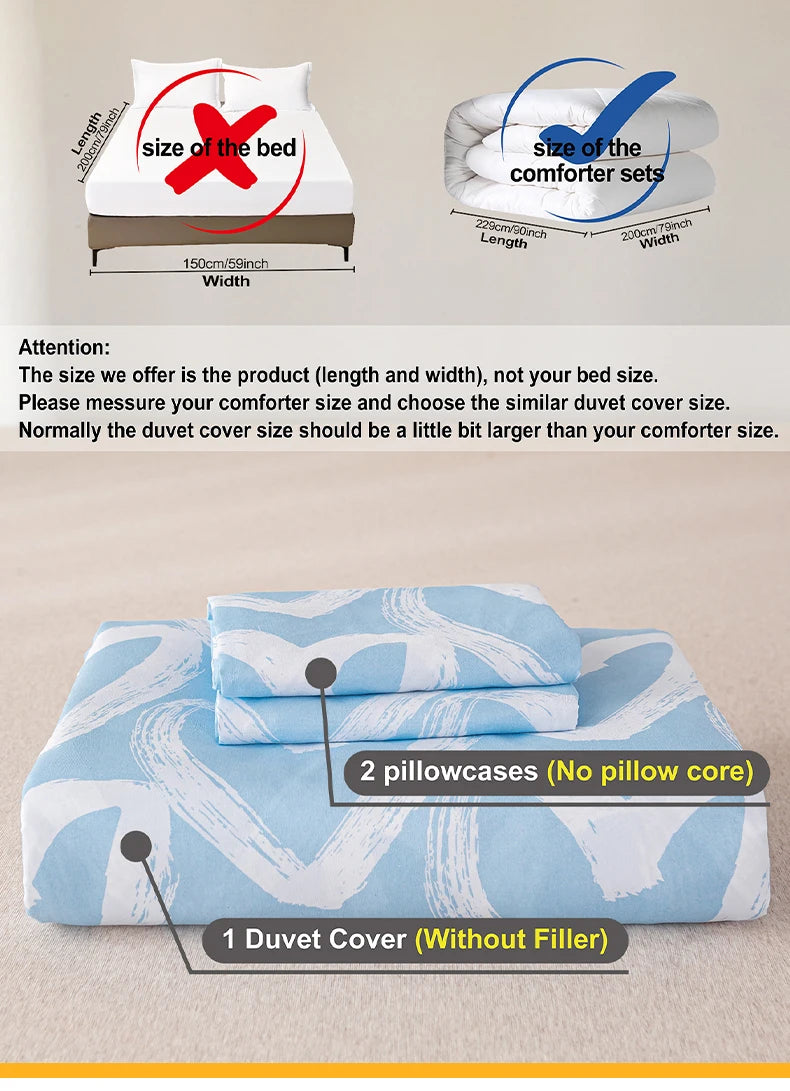 3pcs/set Heart Print Duvet Cover Set - Blue & Gray(1 Duvet Cover & 2 Pillowcase?Soft And Skin-Friendly Duvet Cover Bedding Se