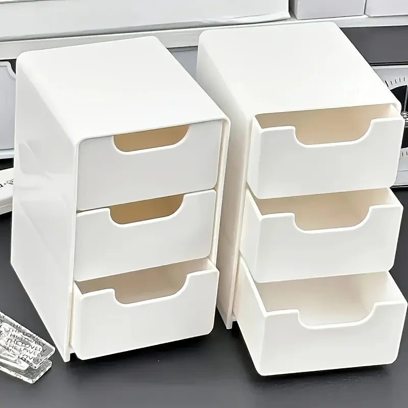 Chic 3-Tier Desk Organizer with Drawers - Ideal for Office Supplies, Jewelry & Cosmetics Storage - Portable Divider Box