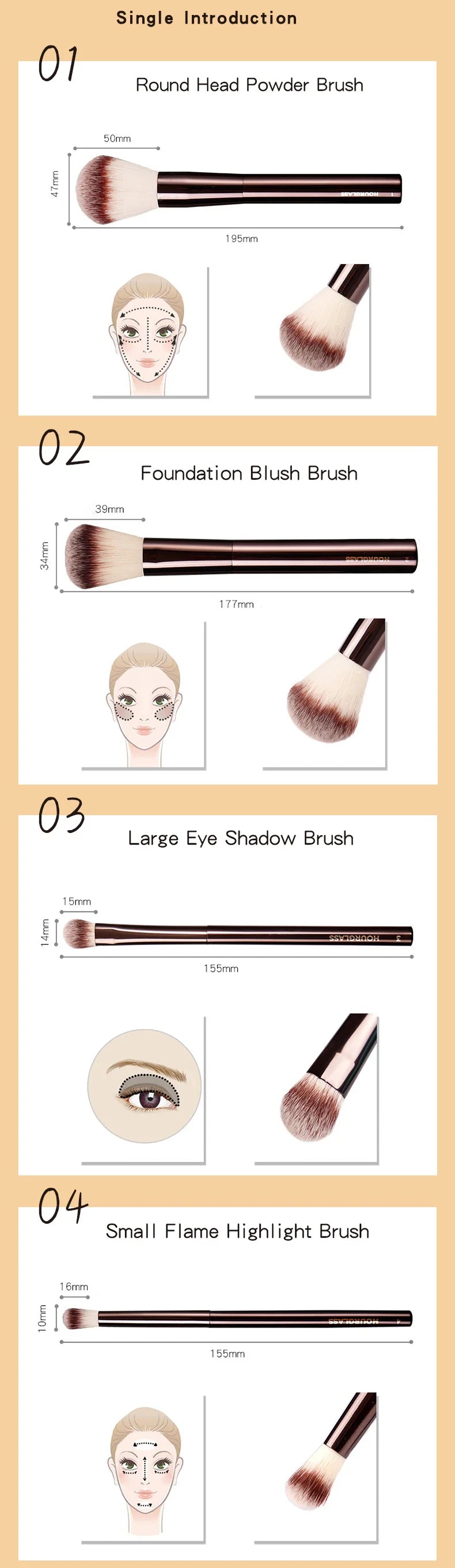 Hourglass Makeup Brush Set – Powder, Foundation, Concealer, Blush, Bronzer & Eyeshadow