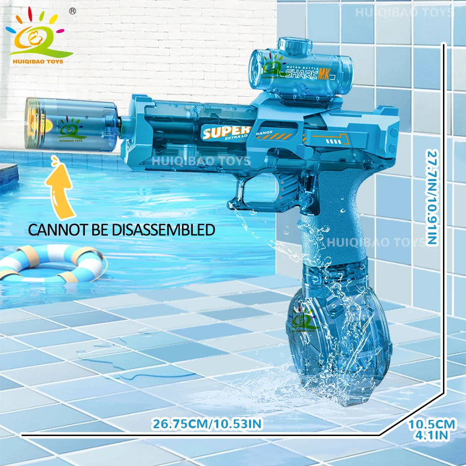 HUIQIBAO Electric Pulse Water Gun – Automatic Burst Fire, LED Flash, 8M Range, USB-C Rechargeable