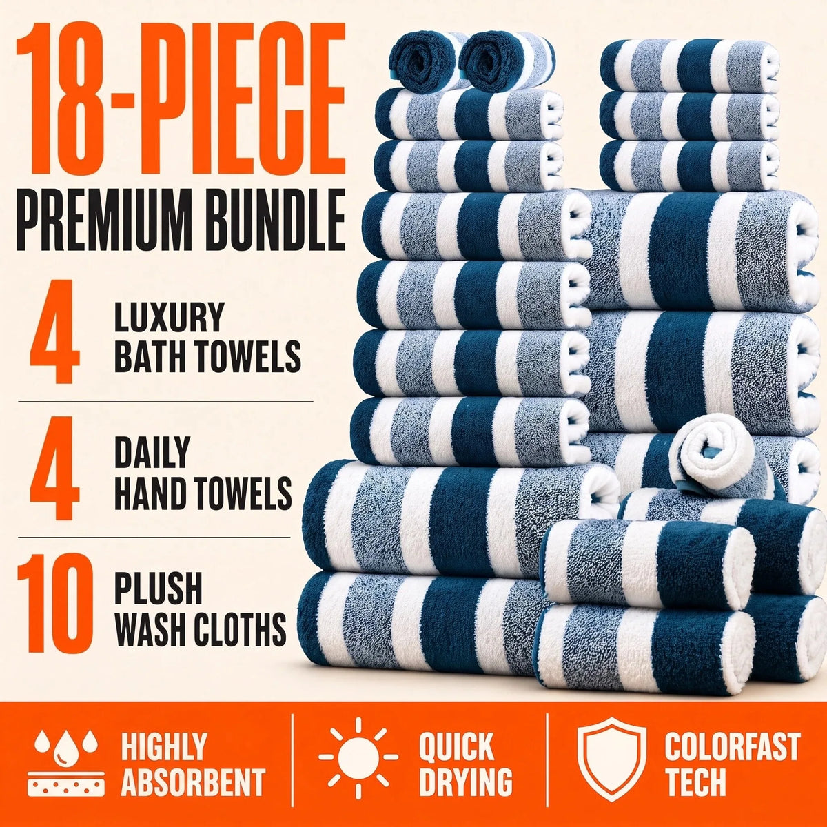 18-Piece Luxury Bath Towel Set - Quick-Dry & Ultra-Soft