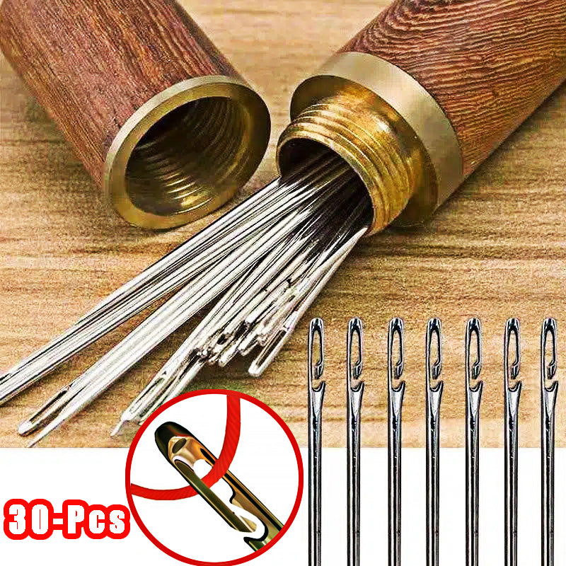 30pcs Self-Threading Sewing Needles — Stainless Steel Easy-Thread Hand Sewing & Embroidery Set