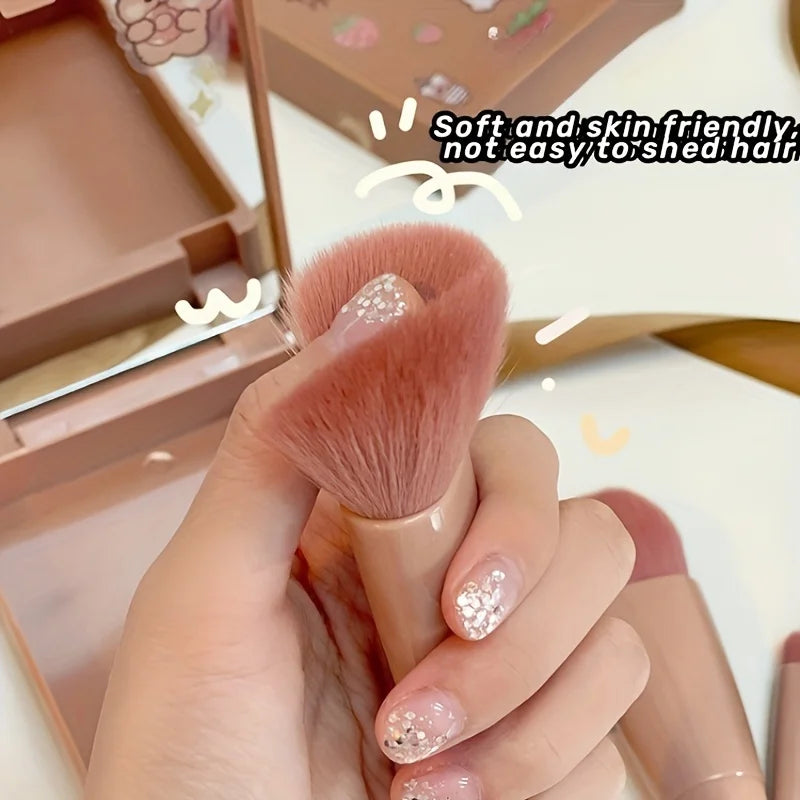5-Piece Portable Travel Makeup Brush Set with Mirror – Compact Beauty Kit