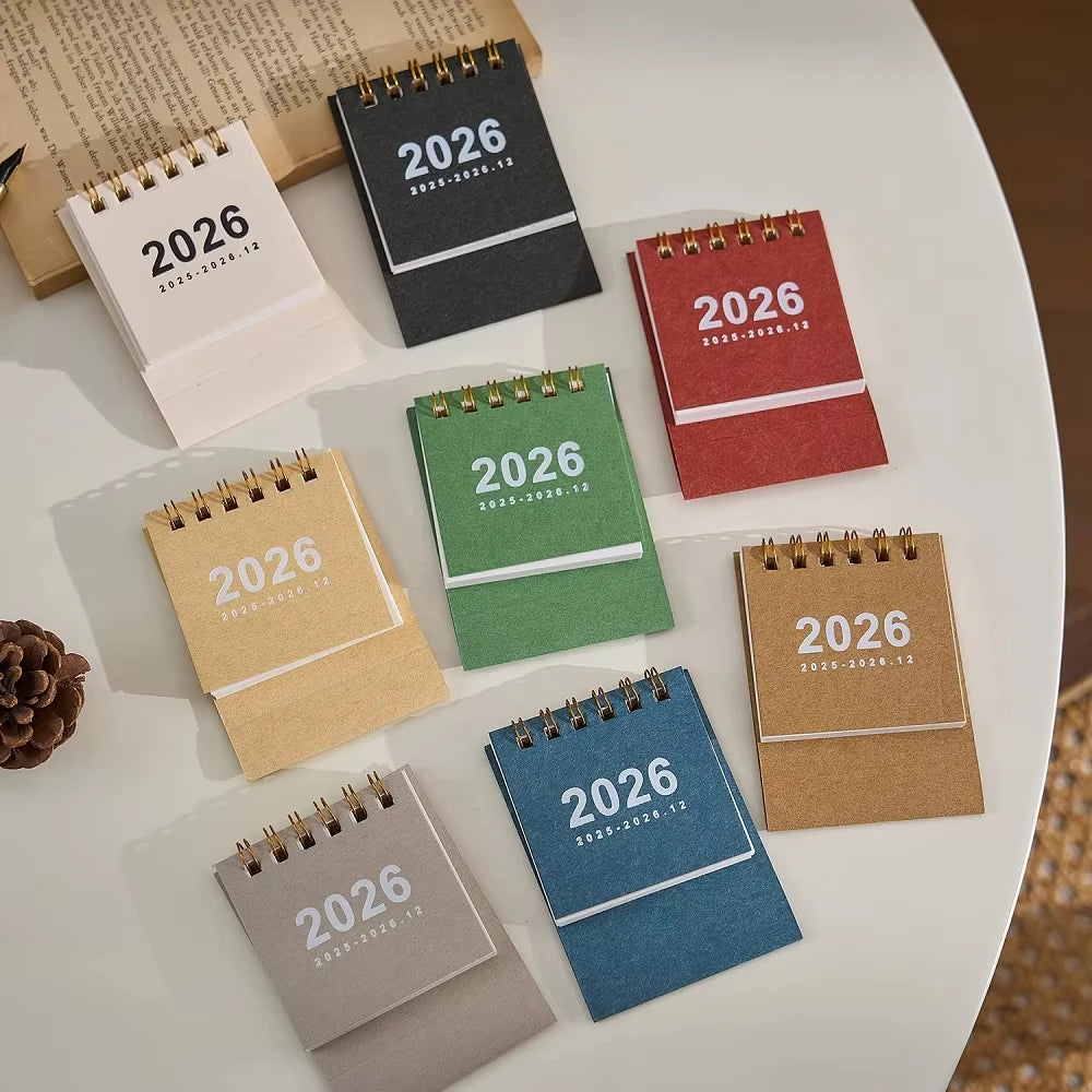 2026 Mini Spiral-Bound Desk Calendar – Simple Decorative Desktop Calendar for Home, Office & Stationery (6 Colours)
