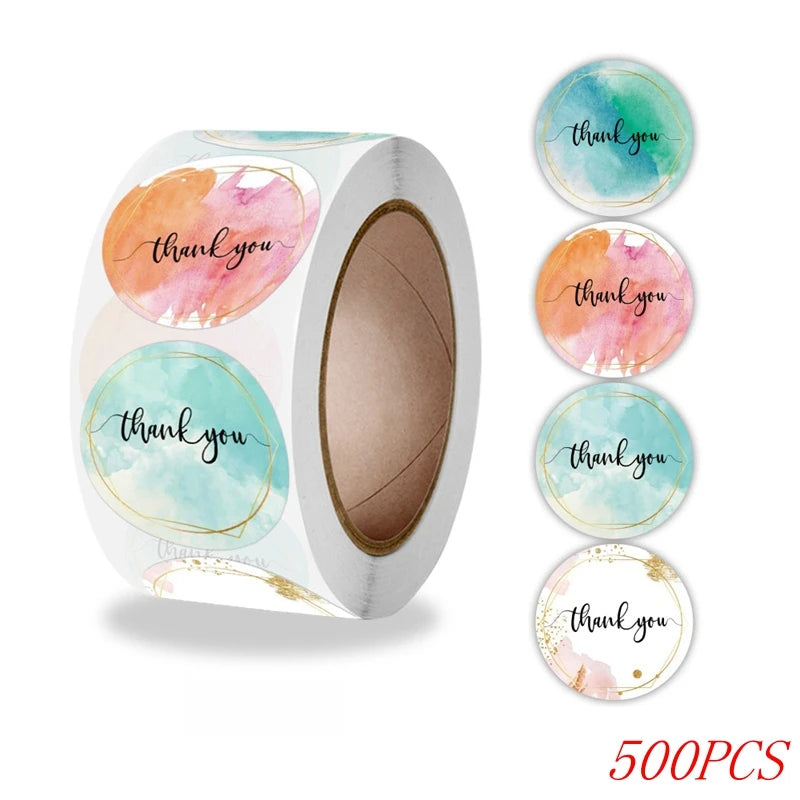 "Thank You" Round Stickers – 1 inch Envelope Seal Labels for Packaging, Weddings, Party Favours & Handmade Gifts (50–500pcs, Multiple Designs)