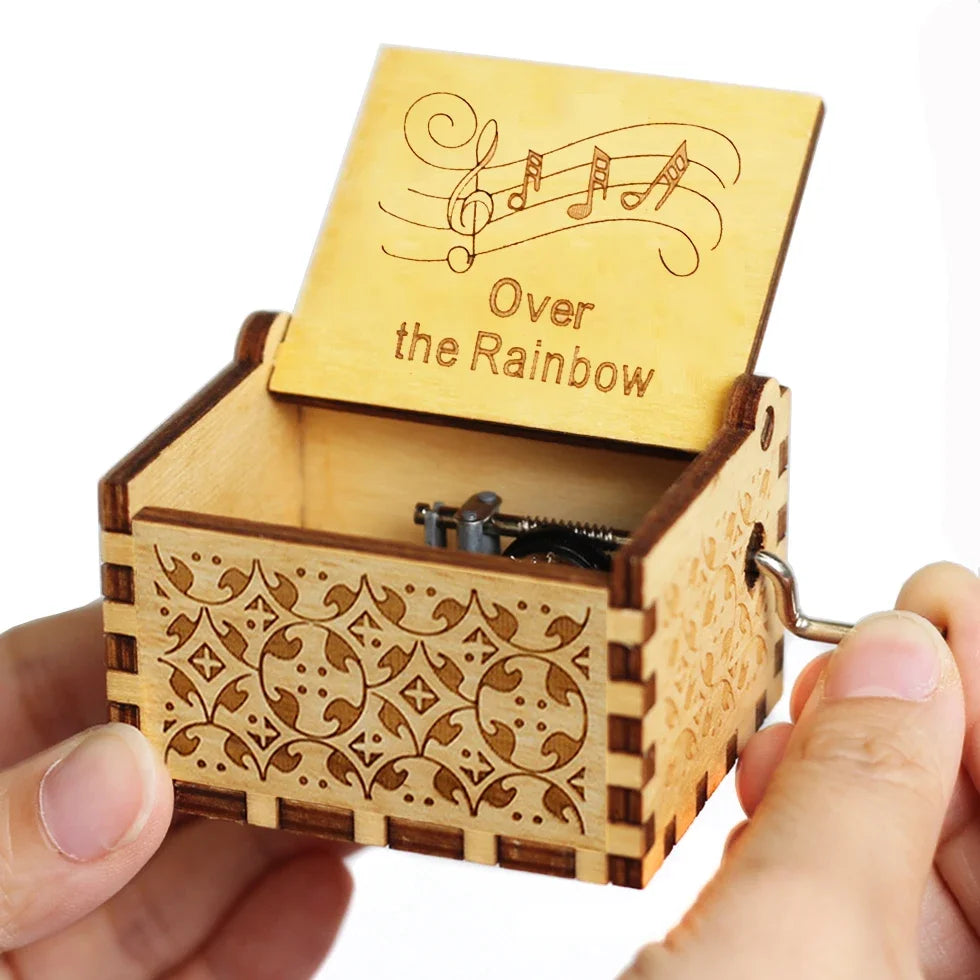 Antique Carved Wooden Hand Crank Music Box – Extended Song Collection with Halloween & Classic Themes