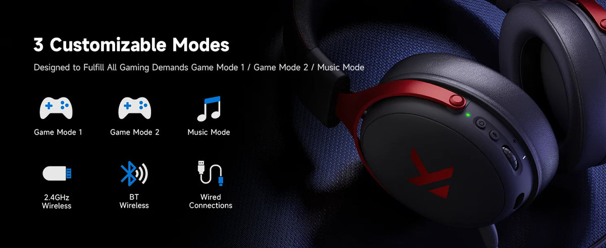 MCHOSE V9 Pro Wireless Gaming Headset 7.1Surround Sound Headphones Noise Canceling Mic Low Latency Lightweight for PS5 PC SWI