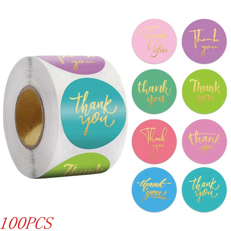 "Thank You" Round Stickers – 1 inch Envelope Seal Labels for Packaging, Weddings, Party Favours & Handmade Gifts (50–500pcs, Multiple Designs)