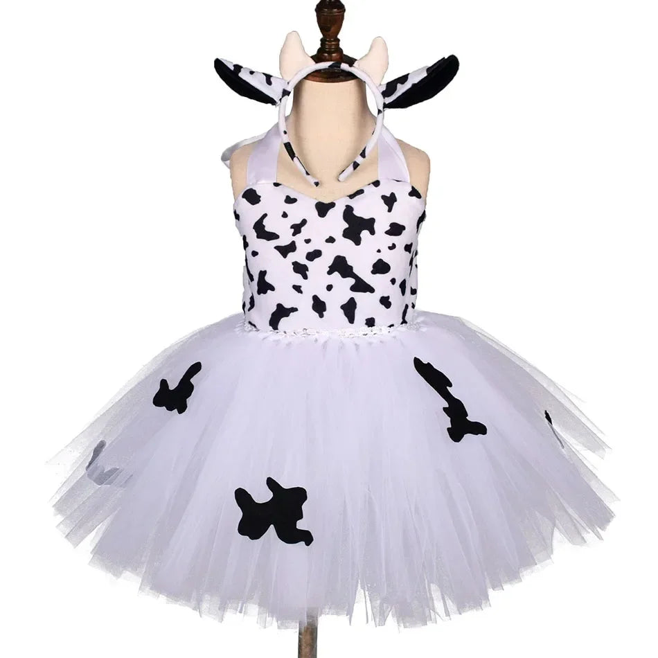Girls’ Animal Print Tutu Costume Dress – Forest Theme Halloween Cosplay & Dance Performance Set for Kids