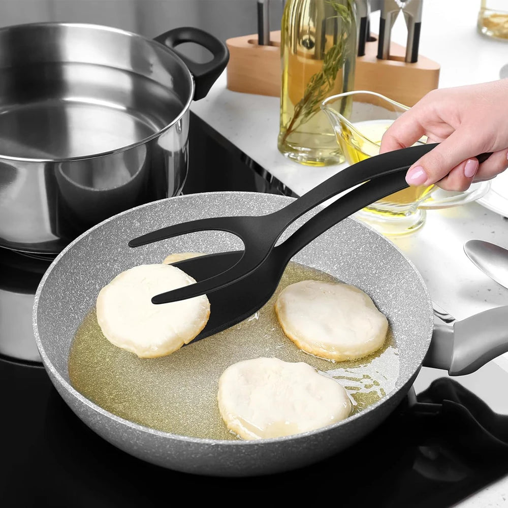 2 in 1 Grip Flip Spatula Clamp Egg Pancake Fish French Toast Omelette Making Non Stick Home Kitchen Cooking Turner Tool