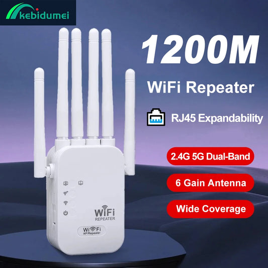 Kebidumei 1200Mbps Wireless WiFi Repeater WIFI Extender Signal Booster 2.4G 5G Dual-band Network 802.11ac WiFi Amplifier Rout