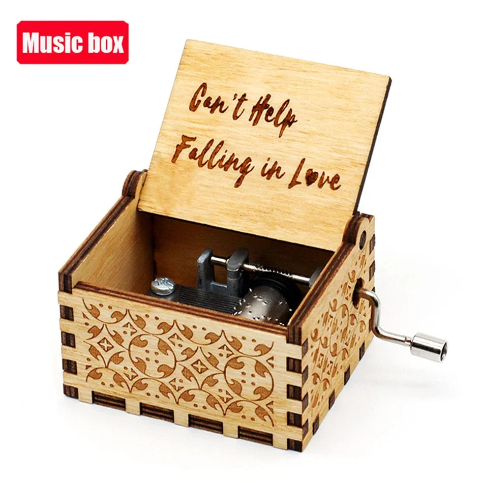 Antique Carved Wooden Hand Crank Music Box – Extended Song Collection with Halloween & Classic Themes