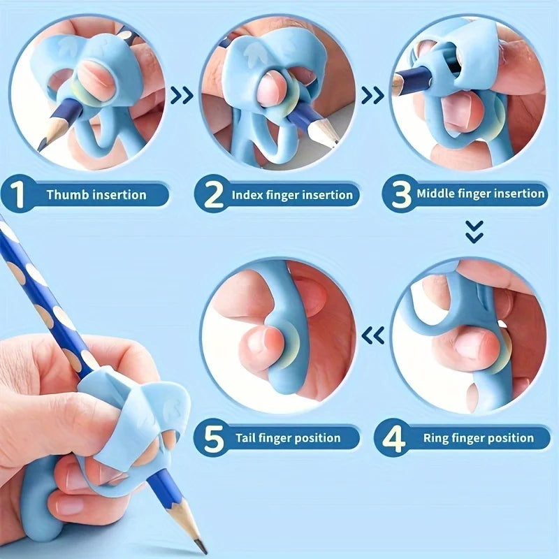 Pen Grip Corrector Set – 4pcs Soft Rubber Writing Posture Aid for Kids & Adults, Handwriting Correction Tool (Mixed Colours)