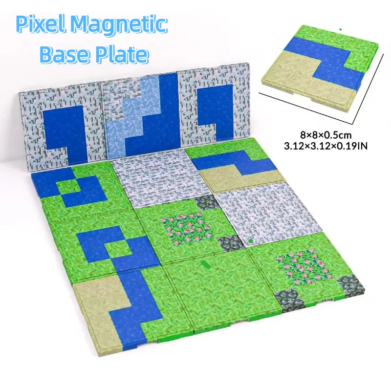 Magnetic Interlocking Base Plates for Pixel Blocks – 6 Scene Styles, 1pc or 5pc Sets
