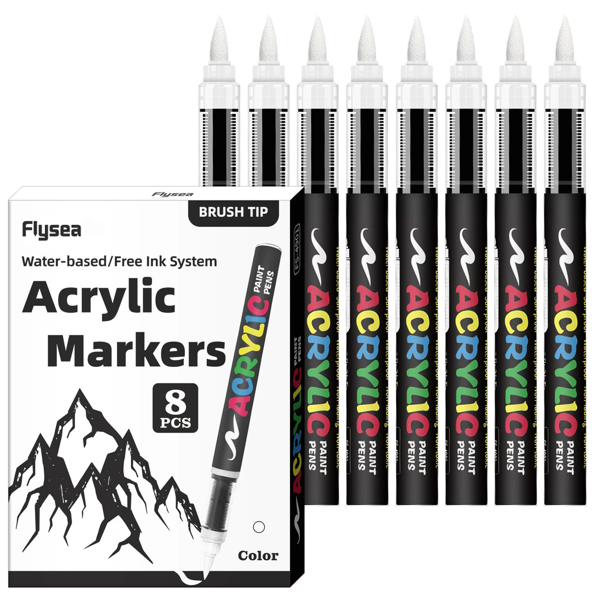 Flysea Black & White Acrylic Paint Markers – Large Ink Capacity 8-Pack for Illustration, Sketching, Wood, Glass & Fabric (All