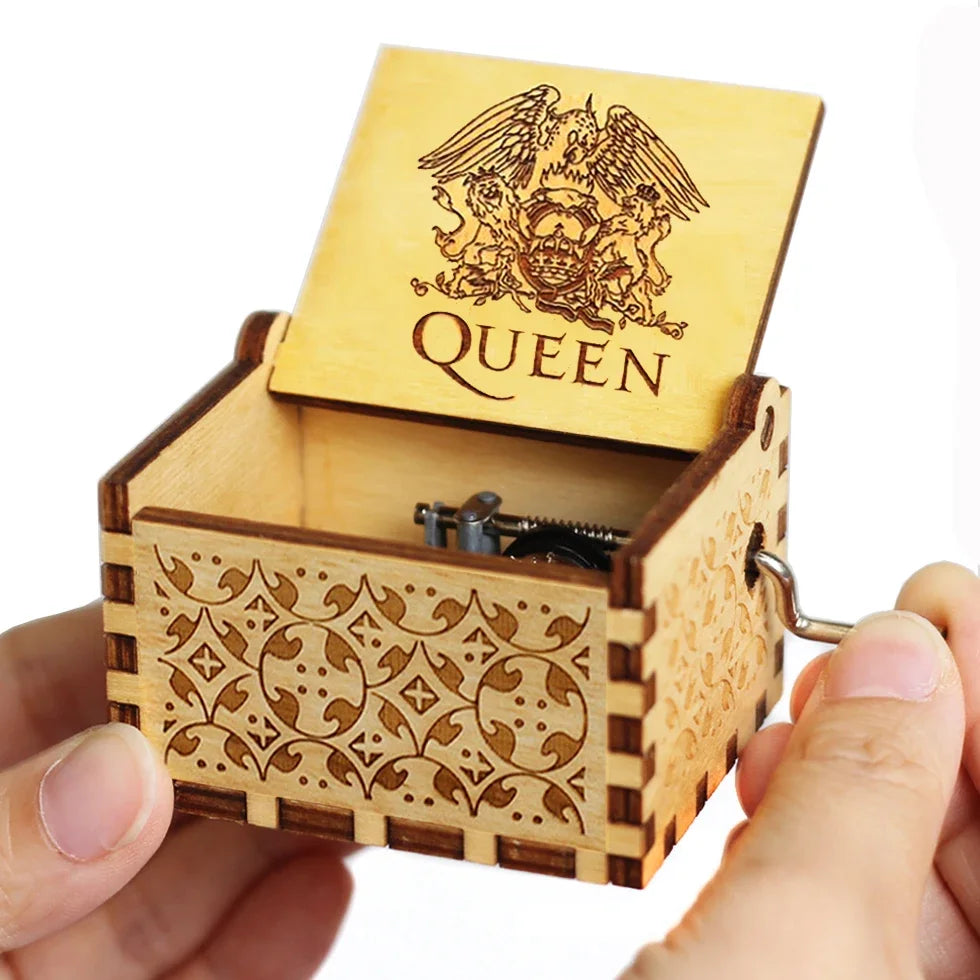 Antique Carved Wooden Hand Crank Music Box – Extended Song Collection with Halloween & Classic Themes