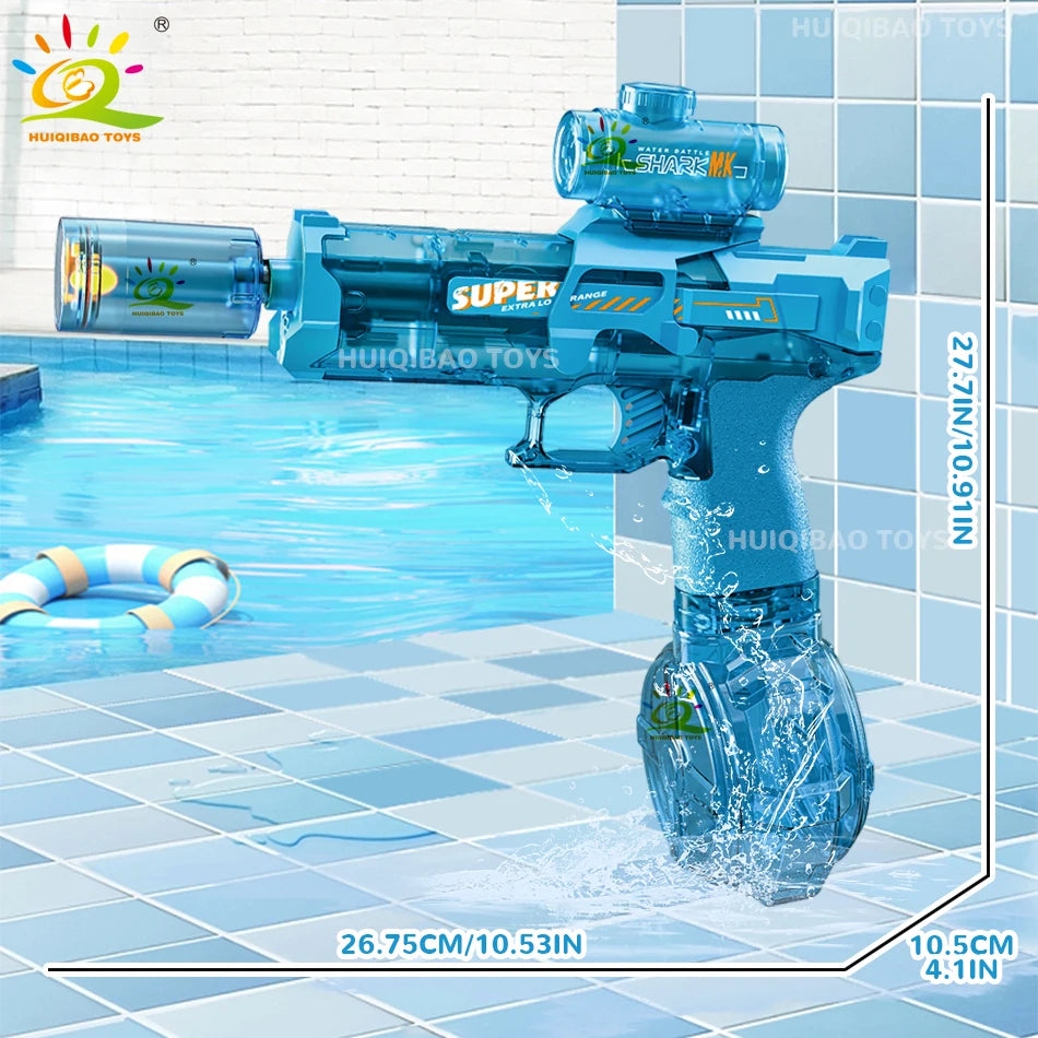 HUIQIBAO Electric Pulse Water Gun – Automatic Burst Fire, LED Flash, 8M Range, USB-C Rechargeable