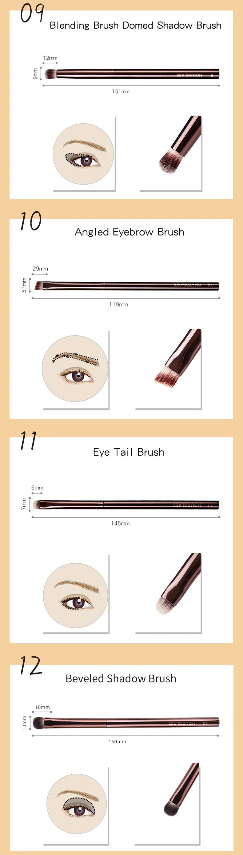 Hourglass Makeup Brush Set – Powder, Foundation, Concealer, Blush, Bronzer & Eyeshadow