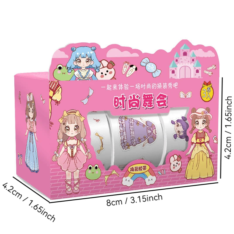 Princess Dress-Up Washi Tape – Cute Cartoon Character Clothes Decoration Tape for Kids’ Journals, Handbooks & Scrapbooks (1 B