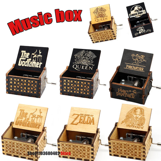 Antique Carved Wooden Hand Crank Music Box – Halloween, Classic & Iconic Song Themes