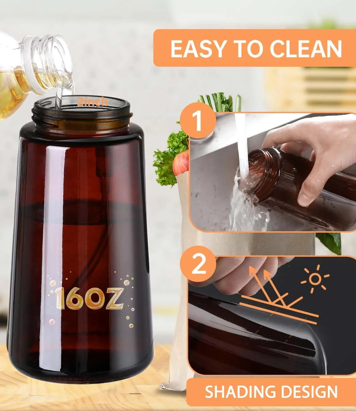 2-in-1 Glass Oil Sprayer & Dispenser – 16oz Leakproof Olive Oil Bottle