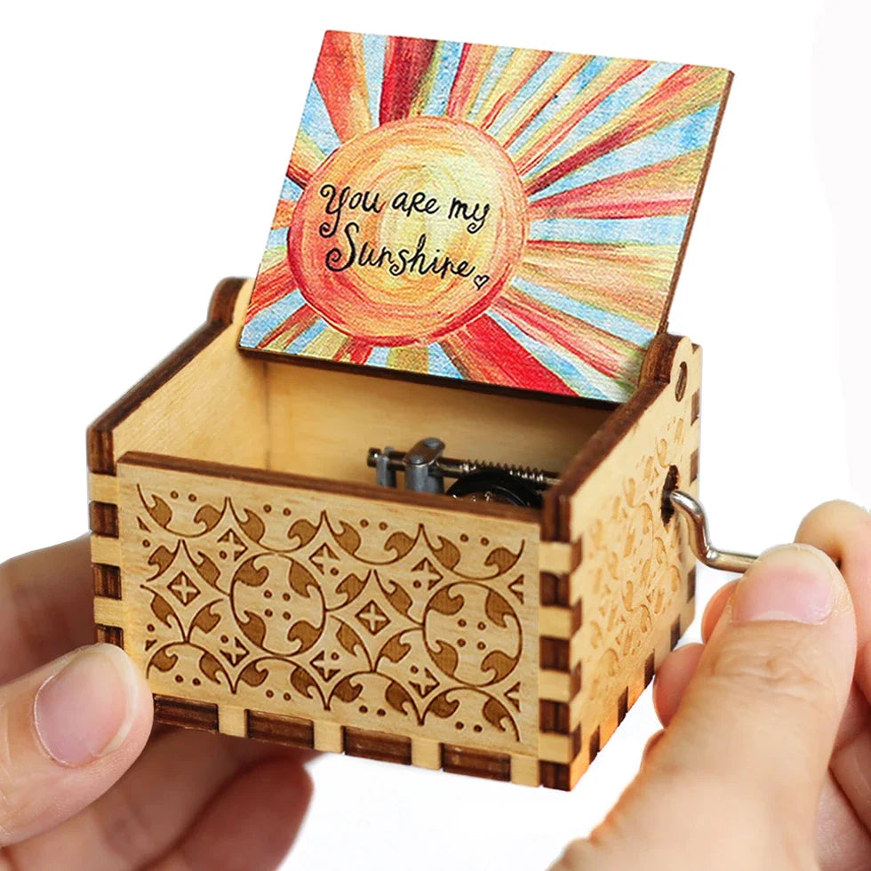 Antique Carved Wooden Hand Crank Music Box – Extended Song Collection with Halloween & Classic Themes