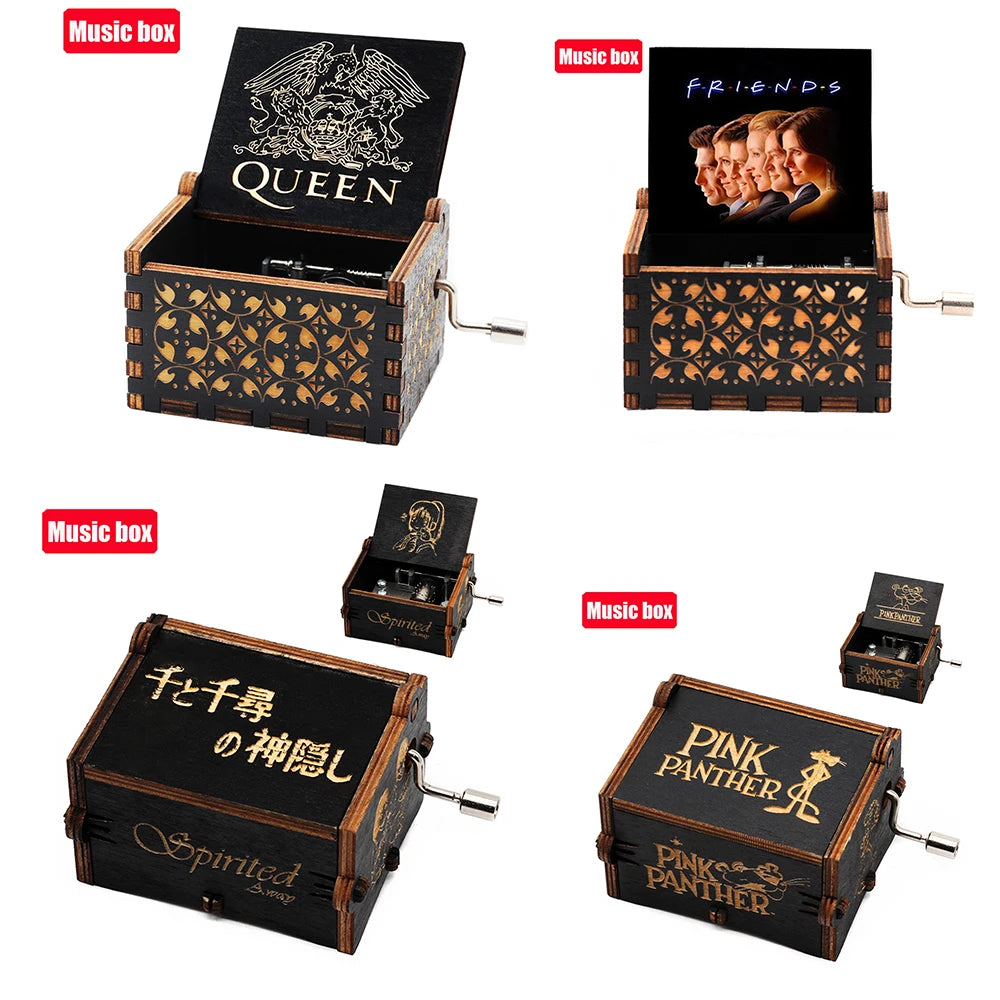 Antique Carved Wooden Hand Crank Music Box – Extended Song Collection with Halloween & Classic Themes