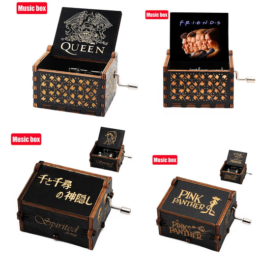Antique Carved Wooden Hand Crank Music Box – Extended Song Collection with Halloween & Classic Themes