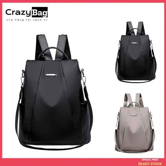 Women’s Anti-Theft Nylon Backpack – Multi-Carry Fashion Bag in Khaki & Black