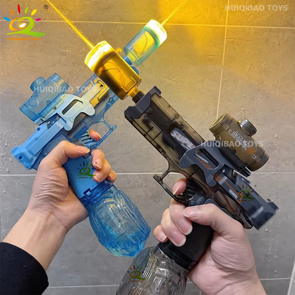 HUIQIBAO Electric Pulse Water Gun – Automatic Burst Fire, LED Flash, 8M Range, USB-C Rechargeable